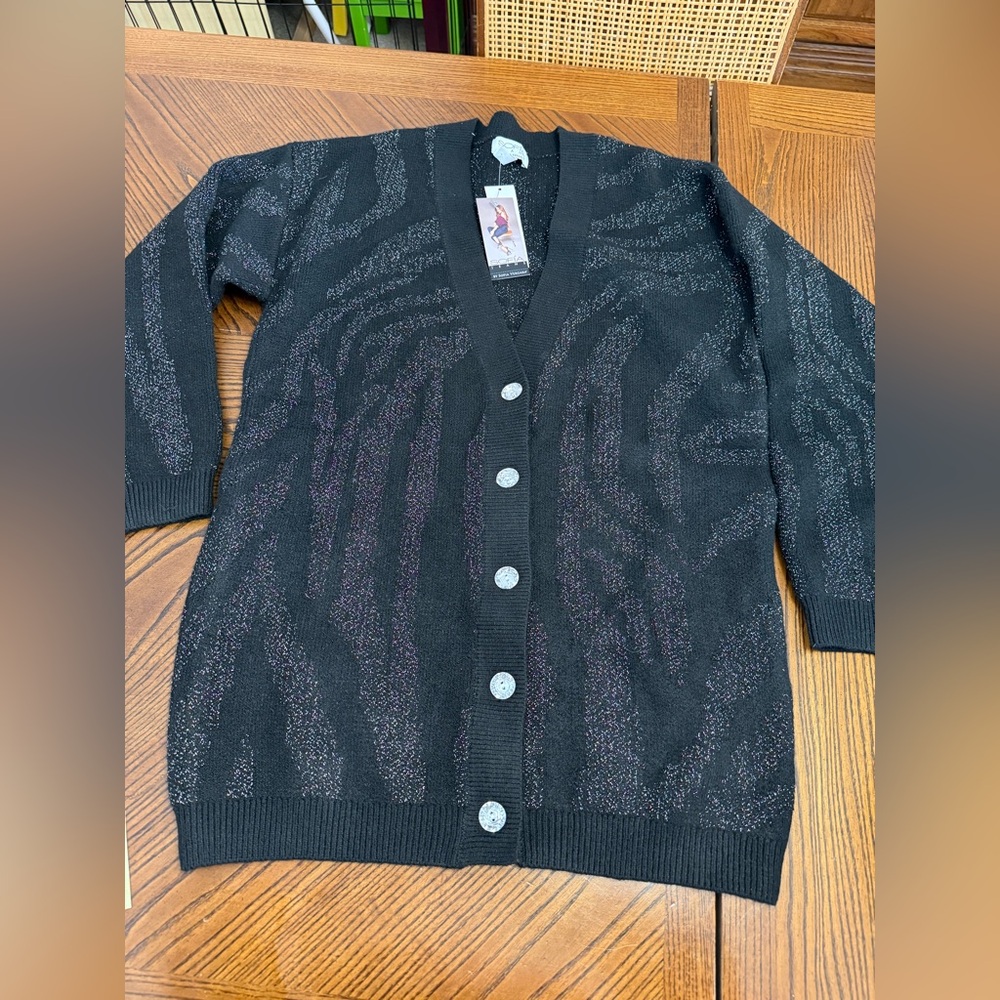 Sofia Vergara Button Down Cardigan Black Metallic. NWT.